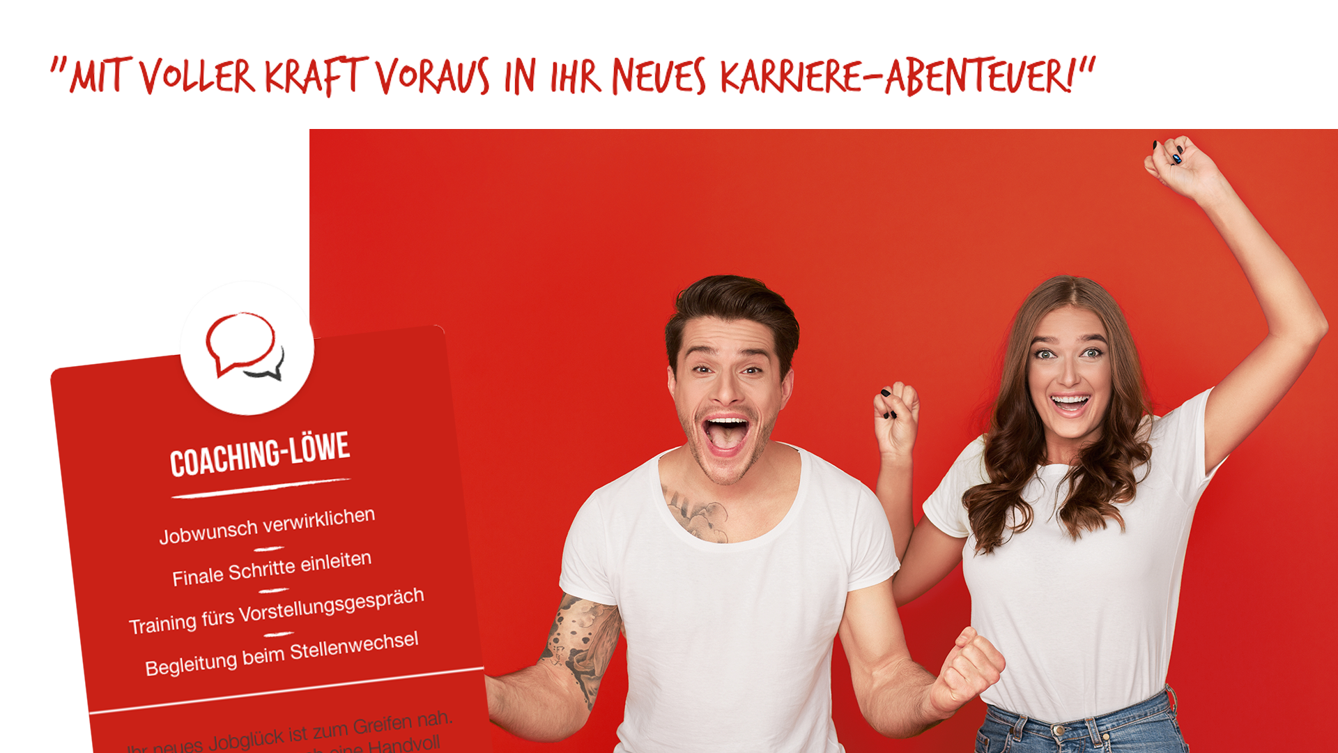 Scribble Werbeagentur nah bei Mönchengladbach zeigt ein Paar, das mit voller Kraft In ein neues Karriere-Abenteuer startet.